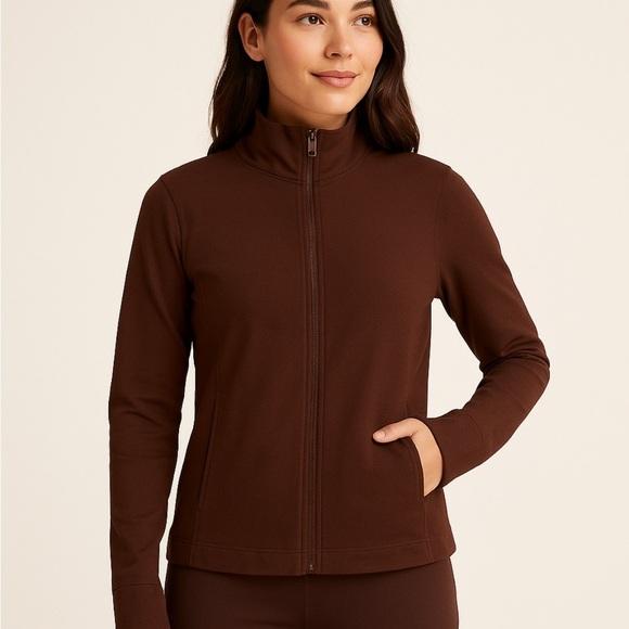 PACT full zip sweatshirt chocolate brown Oraganic Cotton pockets women's SZ M - Picture 1 of 6